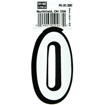 Hy-Ko PS-20/0 Reflective Sign, Character: 0, 3-1/4 in H Character, Black/White Character, Vinyl