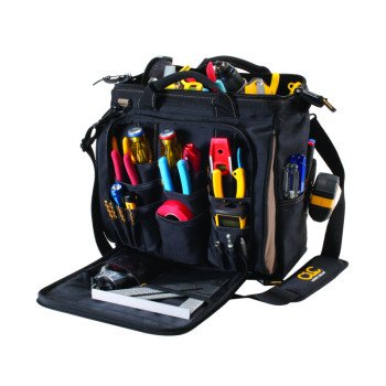 CLC Tool Works Series 1537 Multi-Compartment Tool Carrier, 7 in W, 13 in D, 13 in H, 33-Pocket, Polyester, Black/Brown