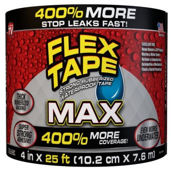 Flex Tape TFSMAXBLK04 Tape, 25 ft L, 4 in W, Rubber Backing, Black