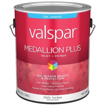 Valspar Medallion Plus 2500 028.0025003.007 Latex Paint, Acrylic Base, Flat Sheen, Tint Base, 1 gal, Plastic Can