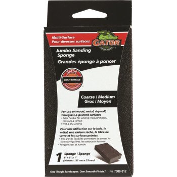 Gator 7308-012 Sanding Sponge, 5 in L, 3 in W, Coarse, Medium, Aluminum Oxide Abrasive