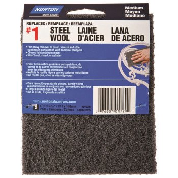 Norton 01729 Steel Wool, 4-3/8 in L, 5-1/2 in W, #1 Grit, Medium, Charcoal