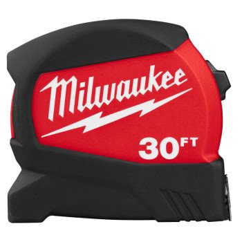 Milwaukee 48-22-0430 Tape Measure, 30 ft L Blade, 1-3/16 in W Blade, Steel Blade, ABS Case, Black/Red Case