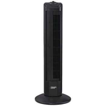 PowerZone TF-28B Oscillating Fan Tower, 120 V, 0.45 A, 90 deg Sweep, 28 in Dia Blade, Plastic Blade, Black