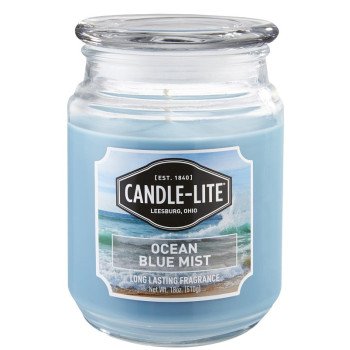 Candle-Lite 3297128 Scented Candle, 18 oz, Ocean Blue Mist, 70 to 110 hr, Blue