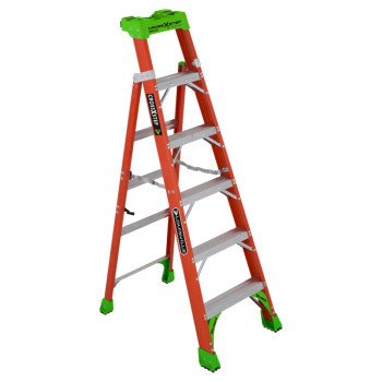 Louisville FXS1506 Cross Step Ladder, 6 ft H, Type IA Duty Rating, Fiberglass, 300 lb, 6-Step, 124 in Max Reach