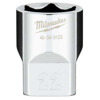 Milwaukee 45-34-9123 Socket, 22 mm Socket, 1/2 in Drive, 6-Point, Chrome Vanadium Steel, Chrome