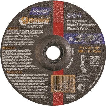 NORTON 66252912626 Cut-Off Wheel, 7 in Dia, 0.045 in Thick, 7/8 in Arbor, 24 Grit, Extra Coarse