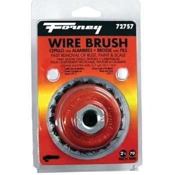 Forney 72757 Wire Cup Brush, 2-3/4 in Dia, 5/8-11 Arbor/Shank, 0.02 in Dia Bristle, Carbon Steel Bristle