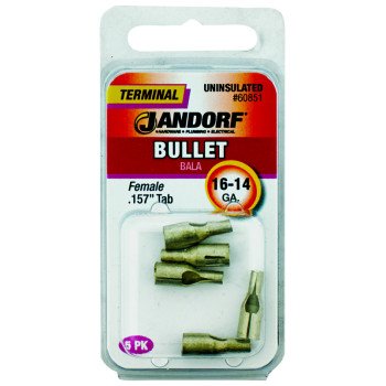 Jandorf 60851 Bullet Terminal, 600 V, 16 to 14 AWG Wire, Copper Contact, 5/PK