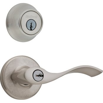 Kwikset 690BL 15P CP Deadbolt and Entry Lockset, Lever Handle, Balboa Design, Satin Nickel, 3 Grade