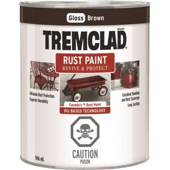 Tremclad 254920 Rust Preventative Paint, Oil, Gloss, Brown, 946 mL, Can, 66 to 110 sq-ft Coverage Area