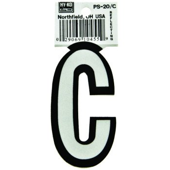 Hy-Ko PS-20/C Reflective Letter, Character: C, 3-1/4 in H Character, Black/White Character, Vinyl