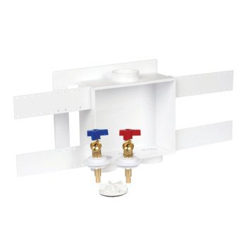 Oatey 38528 Washing Machine Outlet Box, 1/2 in Pex Crimp Connection, Brass/Polystyrene, White