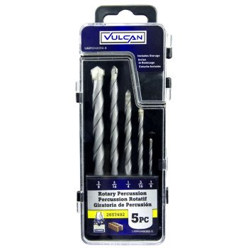 Vulcan 895240OR Drill Bit Set, Masonry, Percussion, 5-Piece, Steel, Sandblasted