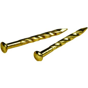 Hillman 122537 Trim Nail, 1-1/4 in L, Steel, Brass, Flat Head, Twisted Shank, 1 oz