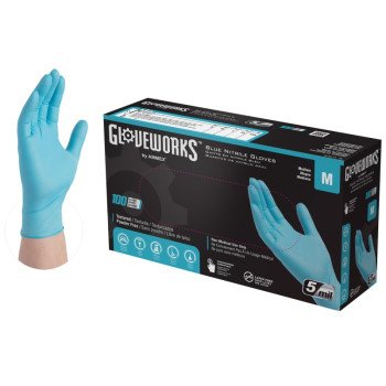 Gloveworks INPF44100 Non-Sterile Disposable Gloves, M, Nitrile, Powder-Free, Blue, 9-1/2 in L