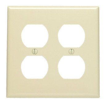 Leviton 80716-I Receptacle Wallplate, 4-1/2 in L, 4-9/16 in W, 2 -Gang, Thermoplastic Nylon, Ivory, Smooth