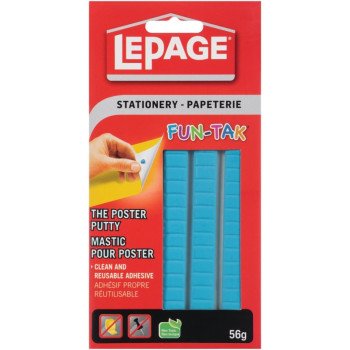 LePage Fun-Tak 1087960 Mounting Putty, Solid, Blue, 56 g Carded