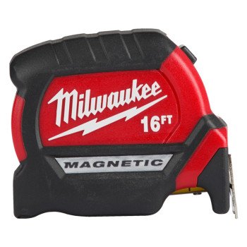 Milwaukee 48-22-0316 Tape Measure, 16 ft L Blade, 27 mm W Blade, Steel Blade, ABS Case, Black/Red Case