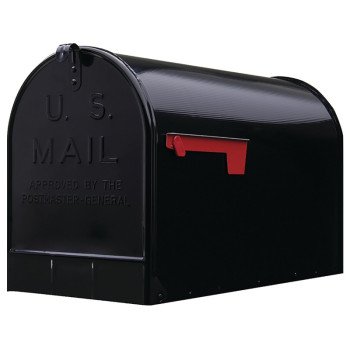 Gibraltar Mailboxes ST200B00 Rural Mailbox, Black, 3175 cu-in Capacity, Galvanized Steel, Powder-Coated, 15 in H