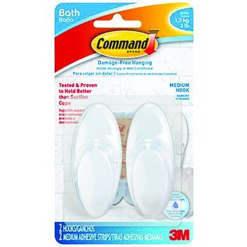 Command BATH18-ES Bath Hook, Plastic, Frosted