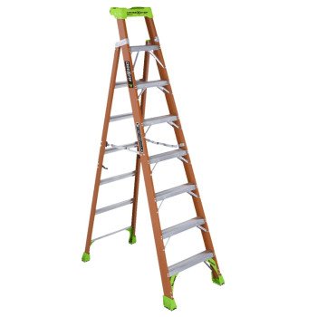 Louisville FXS1508 Cross Step Ladder, 8 ft H, Type IA Duty Rating, Fiberglass, 300 lb, 8-Step, 147 in Max Reach