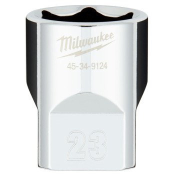 Milwaukee 45-34-9124 Socket, 23 mm Socket, 1/2 in Drive, 6-Point, Chrome Vanadium Steel, Chrome