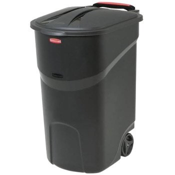 Rubbermaid 2008188 Wheeled Trash Can with Lid, 45 gal Capacity, Plastic, Black, Hinged Closure