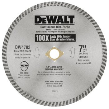 DEWALT DW4702 Circular Blade, 7 in Dia, 5/8 in Arbor, Diamond Cutting Edge, Continuous Rim