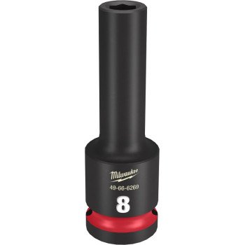 Milwaukee SHOCKWAVE Impact Duty Series 49-66-6269 Deep Impact Socket, 8 mm Socket, 1/2 in Drive, Square Drive, 6-Point