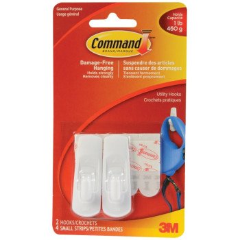 Command 17002C Utility Hook, 1 lb, 2-Hook, White