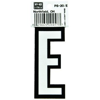 Hy-Ko PS-20/E Reflective Letter, Character: E, 3-1/4 in H Character, Black/White Character, Vinyl