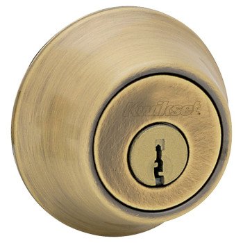 Kwikset 6605CPRACALRCSK6 Deadbolt, Alike Key, Steel, Antique Brass, 2-3/8 to 2-3/4 in Backset, K6 Keyway