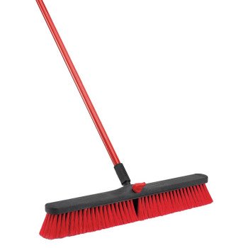 Libman 805 Push Broom, 24 in Sweep Face, 3 in L Trim, PET Polymer Bristle, 64 in L, Steel Handle