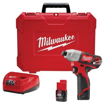 Milwaukee 2462-22 Impact Driver Kit, Battery Included, 12 V, 1.5 Ah, 1/4 in Drive, Hex Drive, 3300 ipm