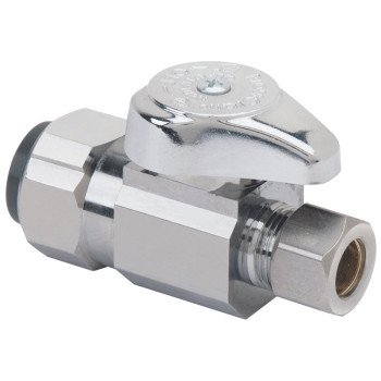 BrassCraft G2PS14X CD Stop Valve, 1/2 x 3/8 in Connection, Push-Connect x Compression, 125 psi Pressure, Brass Body