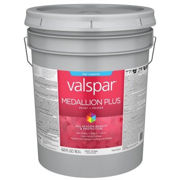 Valspar Medallion Plus 2500 028.0025003.008 Latex Paint, Acrylic Base, Flat Sheen, Tint Base, 5 gal, Plastic Pail