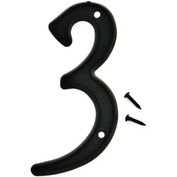 Hy-Ko PN-29/3 House Number, Character: 3, 4 in H Character, Black Character, Plastic