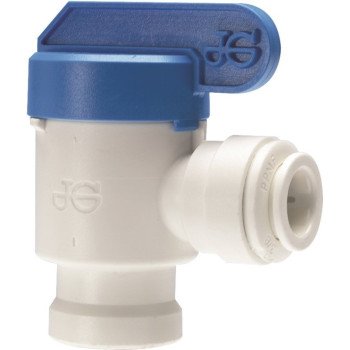 John Guest PPSV500822WP Elbow Shut-Off Valve, 1/4 in Connection, Tube x NPTF, 150 psi Pressure, Polypropylene Body