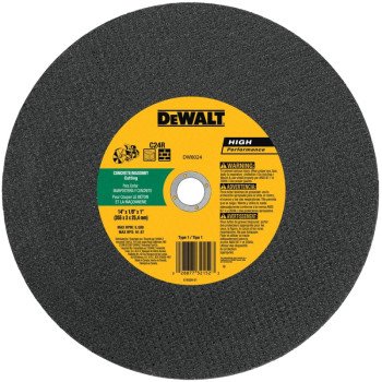 DEWALT DW8024 Cutting Wheel, 14 in Dia, 1/8 in Thick, 1 in Arbor, Silicone Carbide Abrasive