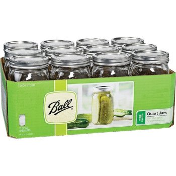 Ball 67000 Mason Jar, 32 oz Capacity, Glass/Metal, Silver Cap/Lid