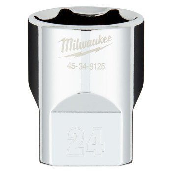 Milwaukee 45-34-9125 Socket, 24 mm Socket, 1/2 in Drive, 6-Point, Chrome Vanadium Steel, Chrome