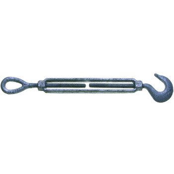 Baron 16-3/8X6 Turnbuckle, 1000 lb Working Load, 3/8 in Thread, Hook, Eye, 6 in L Take-Up, Galvanized Steel