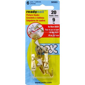 OOK 50583 Picture Hanger, 20 lb, Steel, Brass, Gold, 6/PK