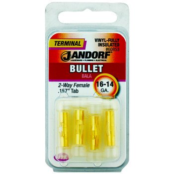 Jandorf 60853 Bullet Adapter, 600 V, 16 to 14 AWG Wire, Vinyl Insulation, Copper Contact, Yellow