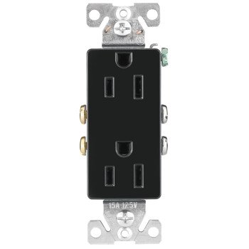 Eaton Wiring Devices 1107-9BK-BOX Duplex Receptacle, 2 -Pole, 15 A, 125 V, Back, Side Wiring, NEMA: 5-15R, Black