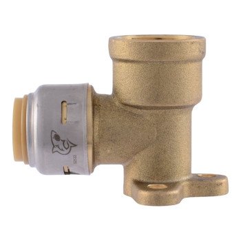 SharkBite Max UR334A Drop Ear Elbow, 1/2 in PTC x 1/2 in FNPT, 90 deg Angle, Brass, 250 psi Pressure