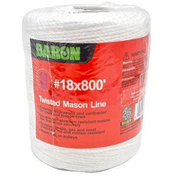 Baron 70817 Twisted Mason Line, #18 Dia, 800 ft L, 13 lb Working Load, Polyester, White