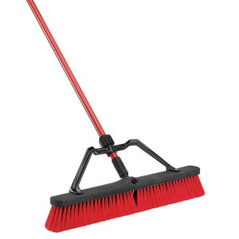 Libman 823 Push Broom, 3 in L Trim, PET Bristle, 62-1/2 in L, Lock Screw, Steel Handle, Black/Red